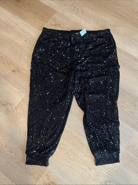 Black Sequin Cropped Pants